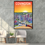 Covington KY Art Sunset Landscape, Large Canvas, Framed Canvas Print Wall Art Home Decor, Floating Frame