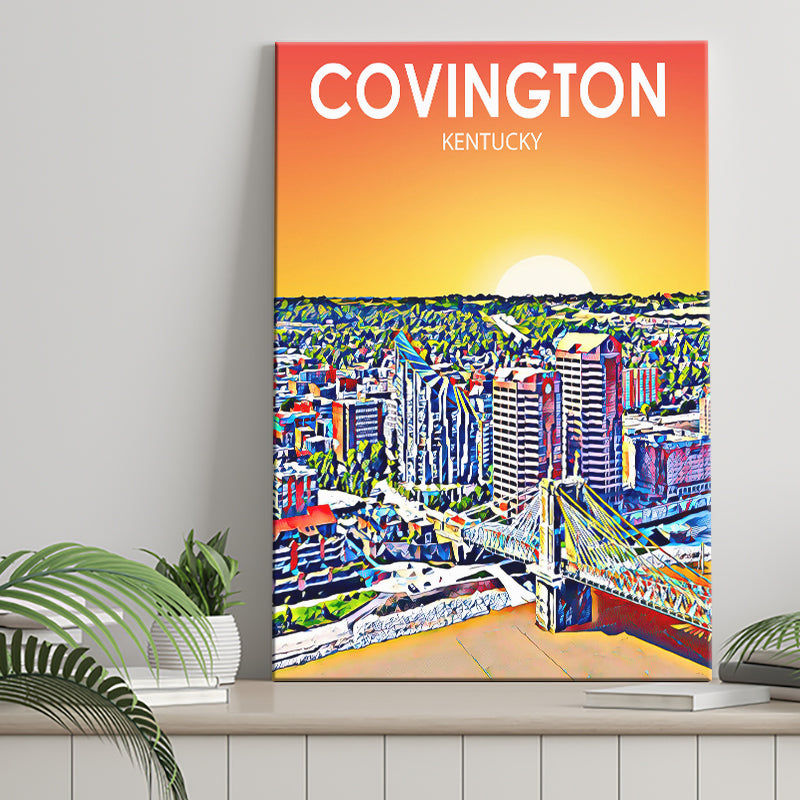 Covington KY Art Sunset Landscape ,City Art Print, Large Canvas, Canvas Print Wall Art Home Decor