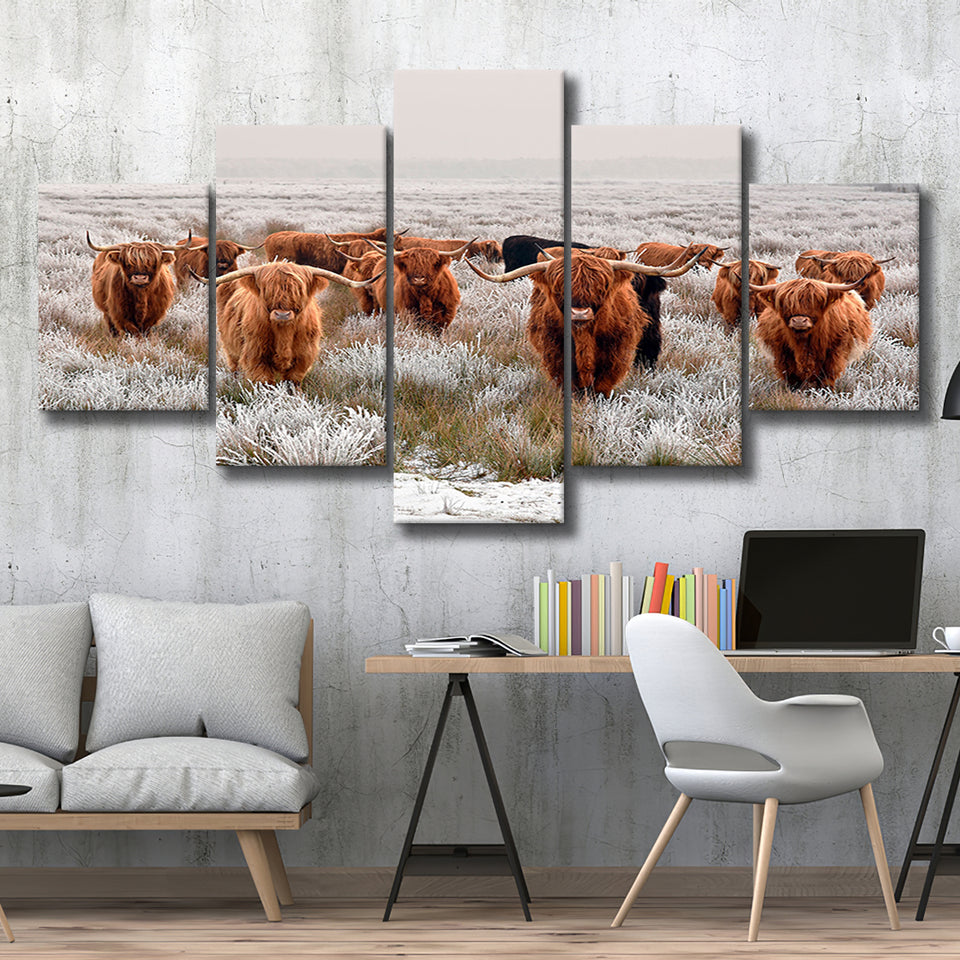 Cow Longhorn Cow Art Highland Cow Large Canvas Prints Multi Panels Wall Art Prints Home Decor