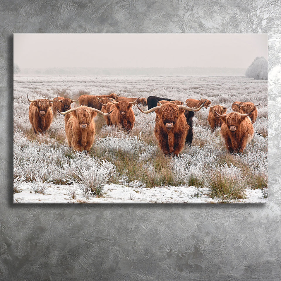 Cow Longhorn Cow Art Highland Cow Landscape Canvas Prints Wall Art Home Decor - Painting Canvas, Ready to hang