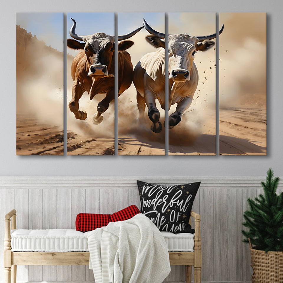 Cow Racing Art 5 Panels B Canvas Prints Wall Art Home Decor, Extra Large Canvas