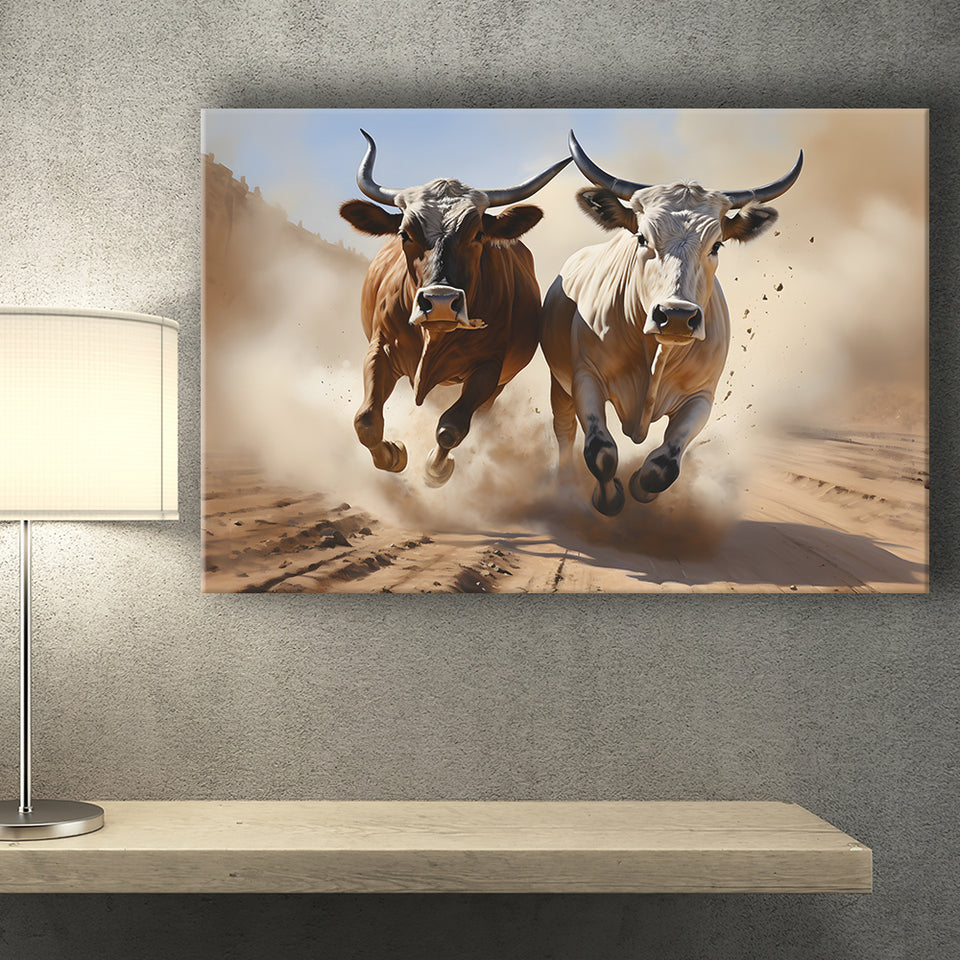 Cow Racing Art Canvas Prints Wall Art Home Decor, Painting Canvas, Living Room Wall Decor