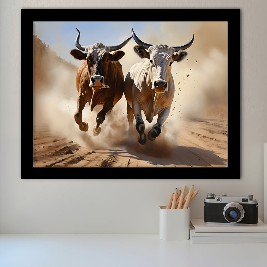 Cow Racing Art Framed Art Prints Wall Decor, Painting Art, Framed Picture