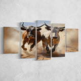 Cow Racing Art 5 Panels Canvas Prints Wall Art Home Decor, Large Mixed Canvas