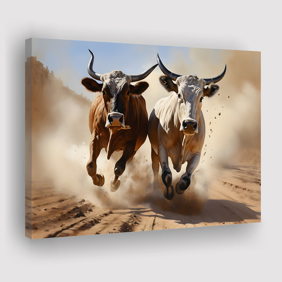 Cow Racing Art Canvas Prints Wall Art Home Decor, Painting Canvas, Living Room Wall Decor