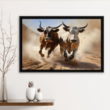 Cow Racing Art Framed Canvas Prints Wall Art Home Decor, Painting Canvas, Floating Frame