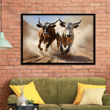 Cow Racing Art Framed Art Prints Wall Decor, Painting Art, Framed Picture
