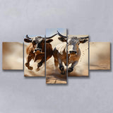 Cow Racing Art 5 Panels Canvas Prints Wall Art Home Decor, Large Mixed Canvas