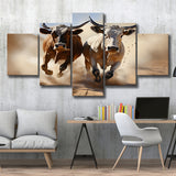 Cow Racing Art 5 Panels Canvas Prints Wall Art Home Decor, Large Mixed Canvas