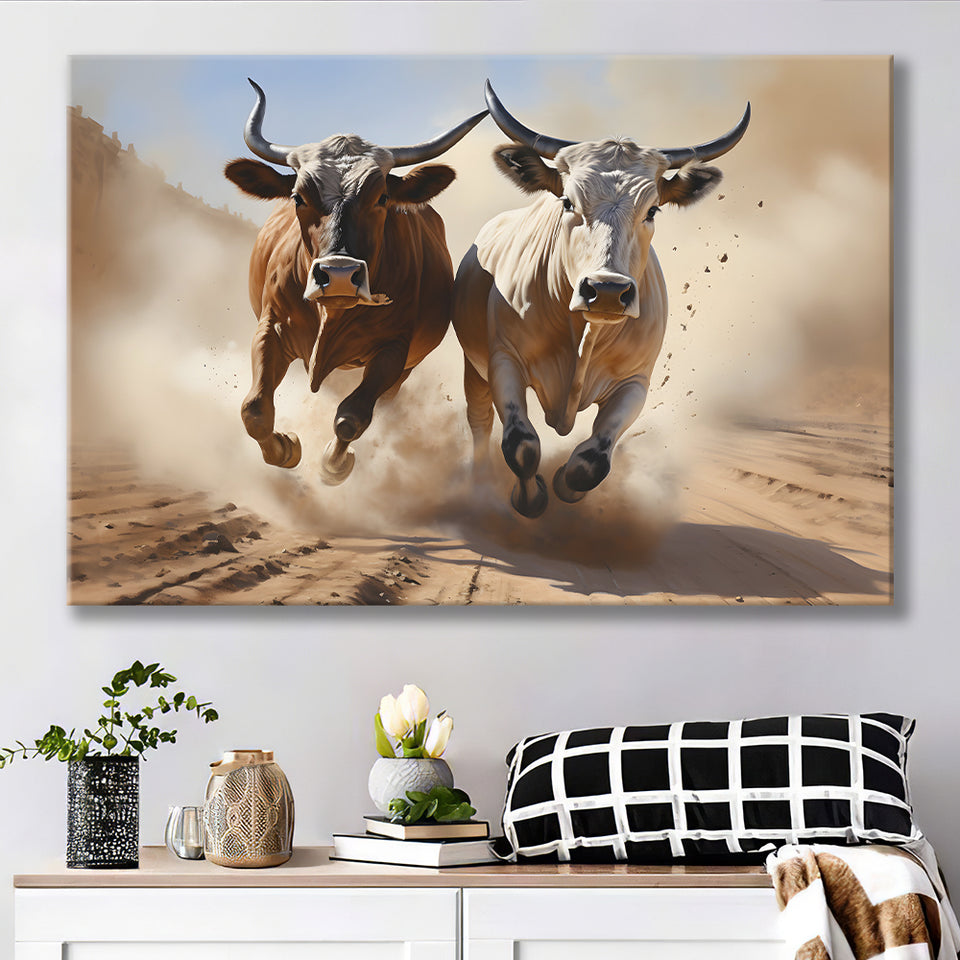 Cow Racing Art Canvas Prints Wall Art Home Decor, Painting Canvas, Living Room Wall Decor
