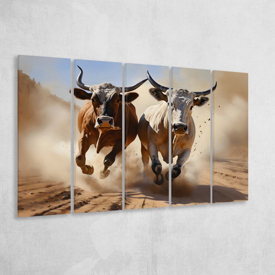 Cow Racing Art 5 Panels B Canvas Prints Wall Art Home Decor, Extra Large Canvas