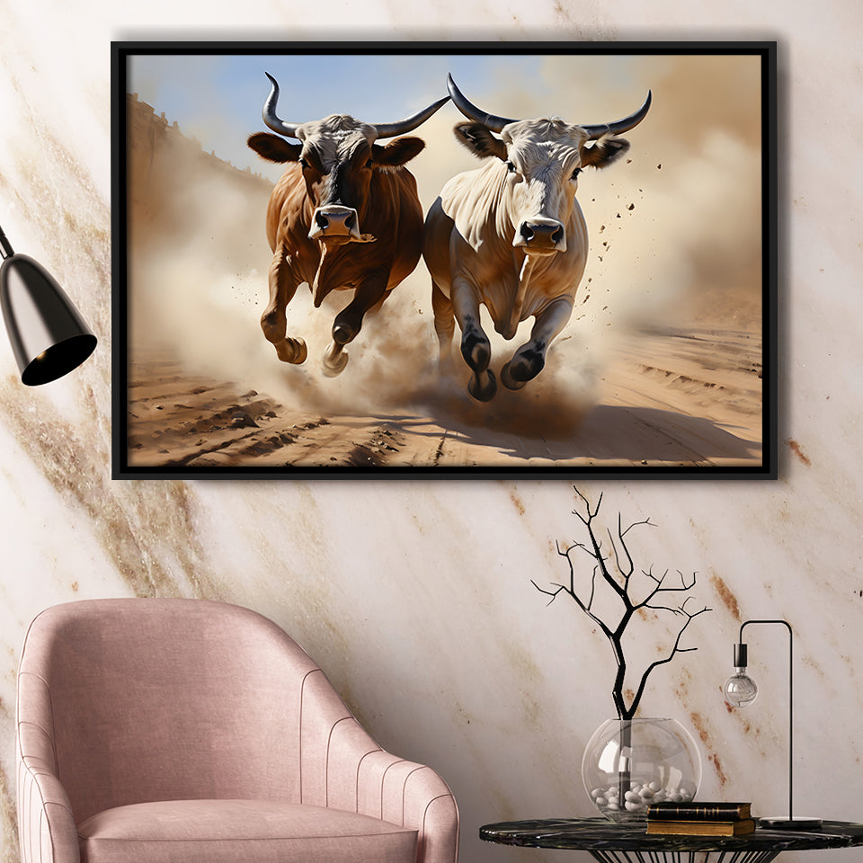 Cow Racing Art Framed Canvas Prints Wall Art Home Decor, Painting Canvas, Floating Frame