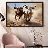 Cow Racing Art Framed Canvas Prints Wall Art Home Decor, Painting Canvas, Floating Frame