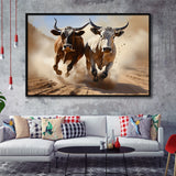 Cow Racing Art Framed Canvas Prints Wall Art Home Decor, Painting Canvas, Floating Frame