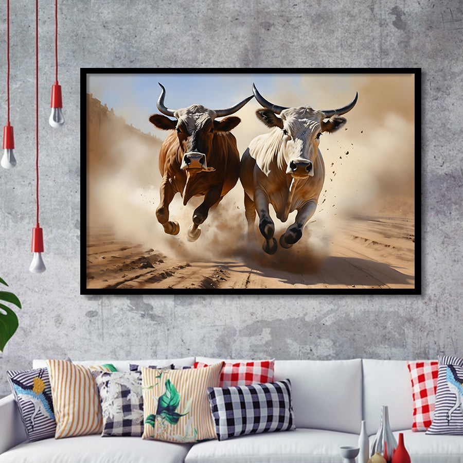 Cow Racing Art Framed Art Prints Wall Decor, Painting Art, Framed Picture