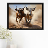 Cow Racing Art Framed Canvas Prints Wall Art Home Decor, Painting Canvas, Floating Frame