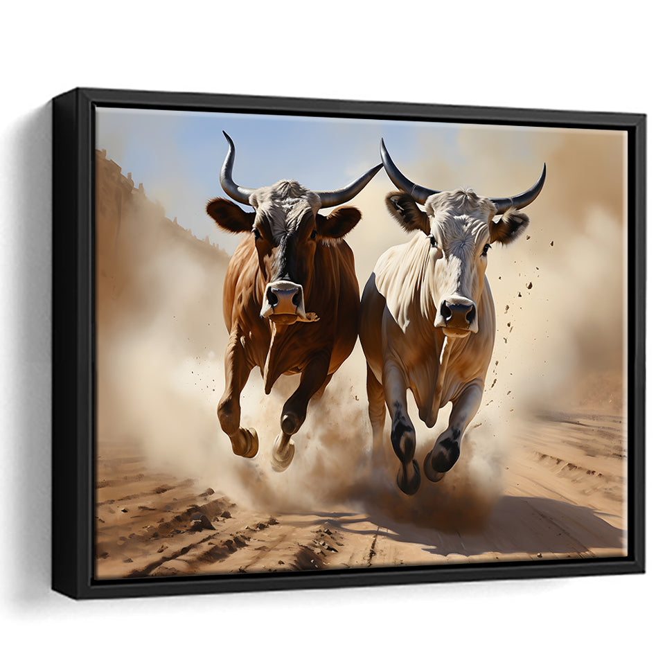Cow Racing Art Framed Canvas Prints Wall Art Home Decor, Painting Canvas, Floating Frame