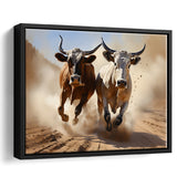 Cow Racing Art Framed Canvas Prints Wall Art Home Decor, Painting Canvas, Floating Frame