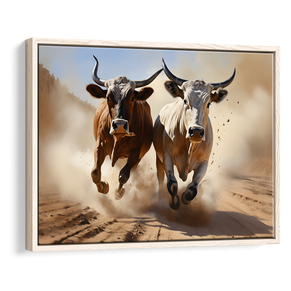 Cow Racing Art Framed Canvas Prints Wall Art Home Decor, Painting Canvas, Floating Frame