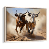 Cow Racing Art Framed Canvas Prints Wall Art Home Decor, Painting Canvas, Floating Frame