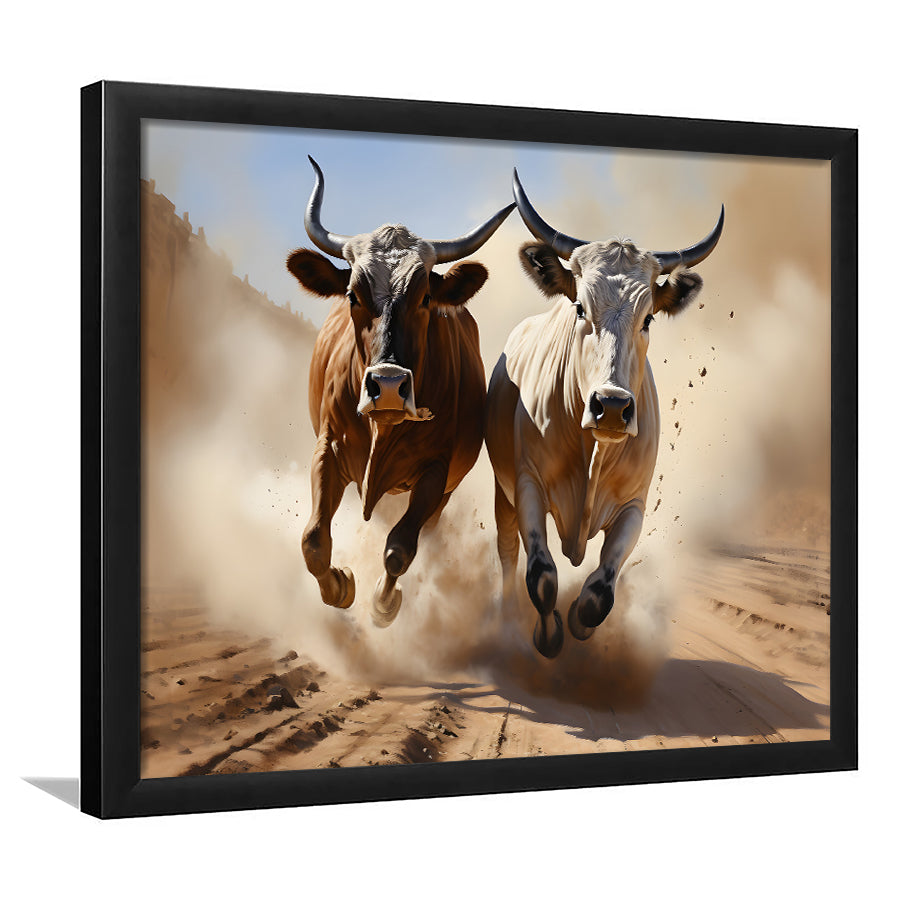 Cow Racing Art Framed Art Prints Wall Decor, Painting Art, Framed Picture