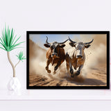 Cow Racing Art Framed Art Prints Wall Decor, Painting Art, Framed Picture