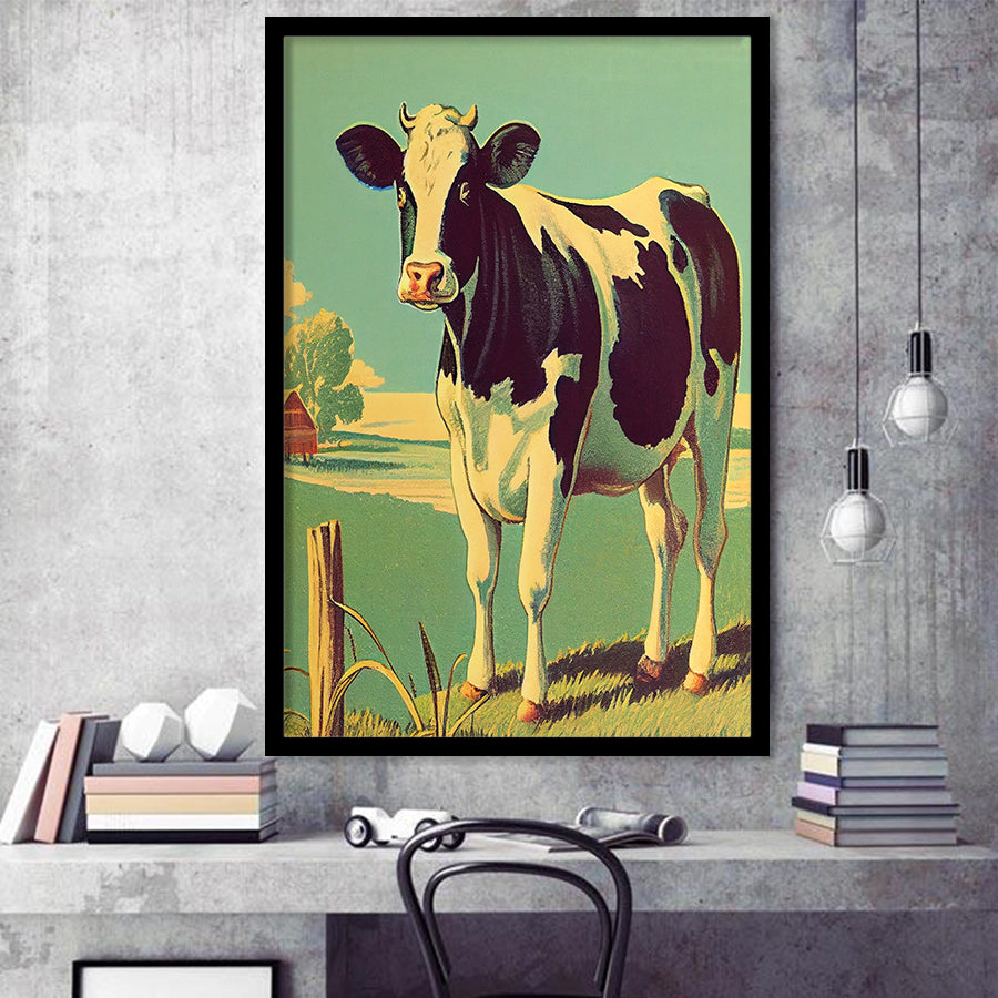 Cow Retro Art Print, City Art Print, Framed Art Print Wall Art Home Decor, Framed Picture