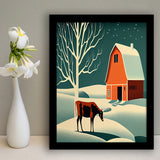 Cow and Barn Retro Art Print, City Art Print, Framed Art Print Wall Art Home Decor, Framed Picture