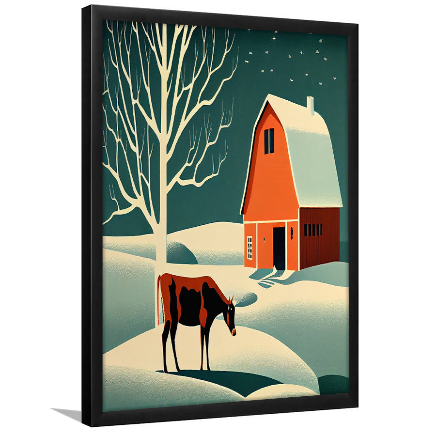 Cow and Barn Retro Art Print, City Art Print, Framed Art Print Wall Art Home Decor, Framed Picture