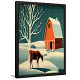 Cow and Barn Retro Art Print, City Art Print, Framed Art Print Wall Art Home Decor, Framed Picture