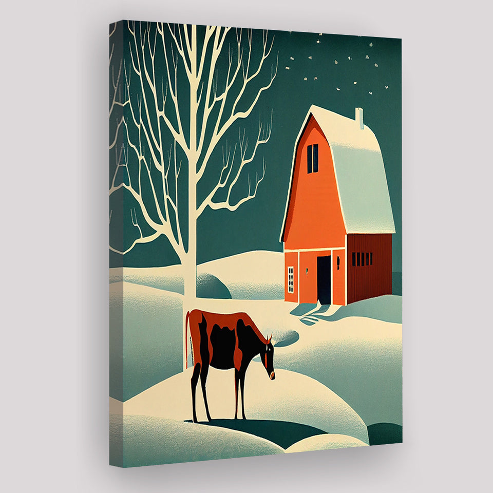 Cow and Barn Retro Art Print ,City Art Print, Large Canvas, Canvas Print Wall Art Home Decor