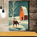 Cow and Barn Retro Art Print ,City Art Print, Large Canvas, Canvas Print Wall Art Home Decor