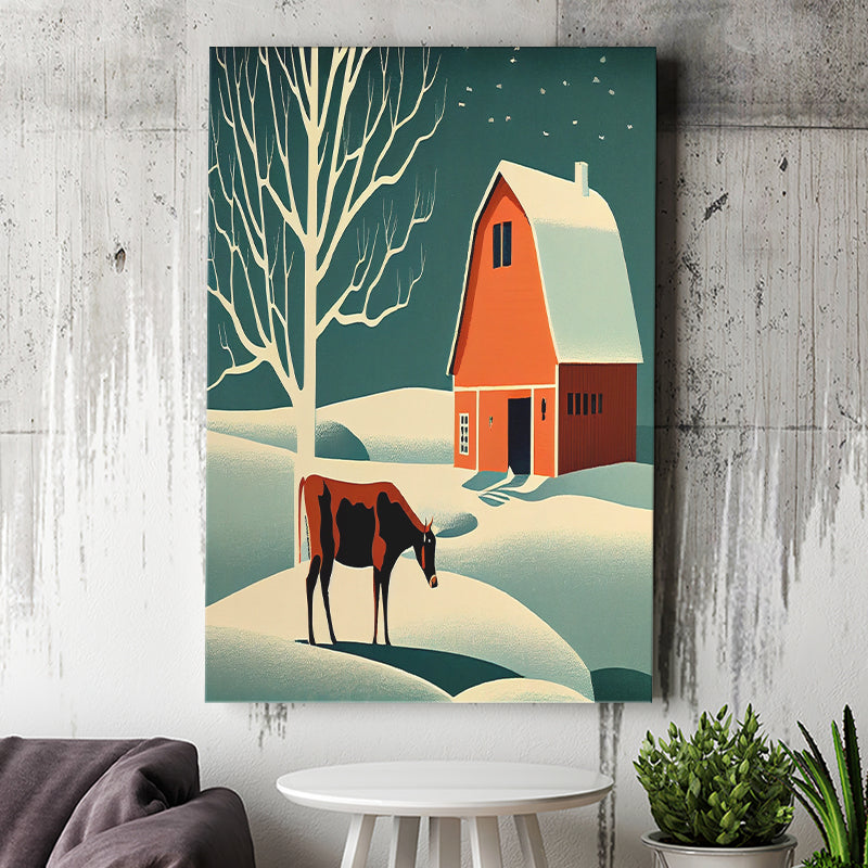 Cow and Barn Retro Art Print ,City Art Print, Large Canvas, Canvas Print Wall Art Home Decor