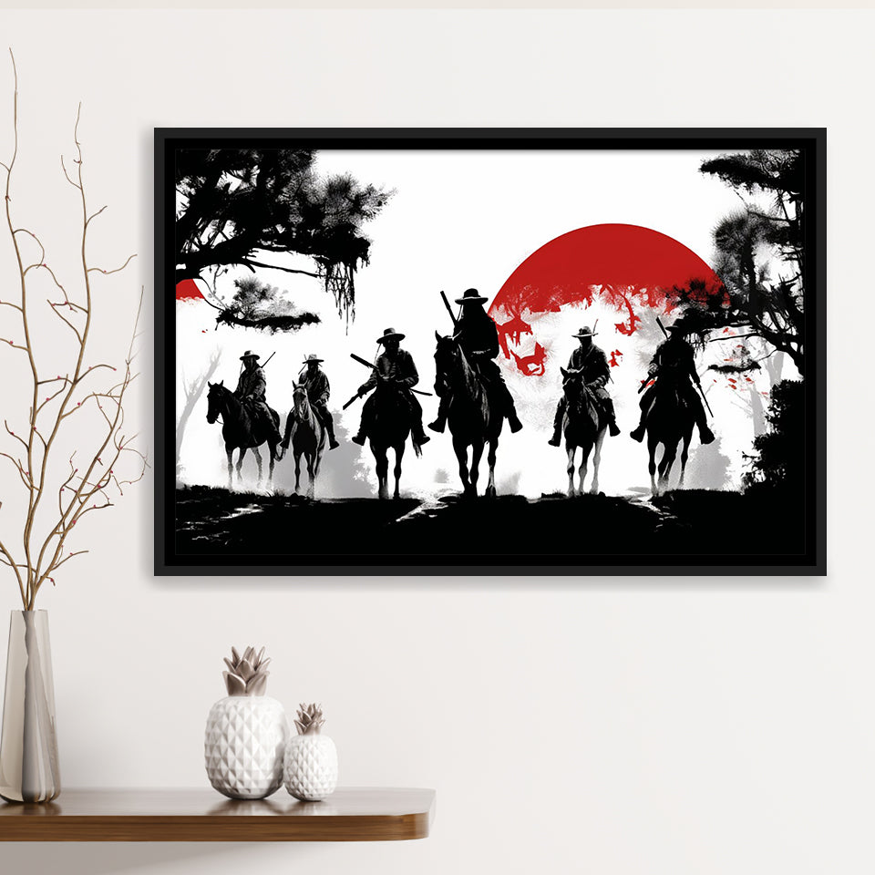 Cow Boy In Sunset Japan Style Framed Canvas Prints Wall Art, Floating Frame, Large Canvas Home Decor