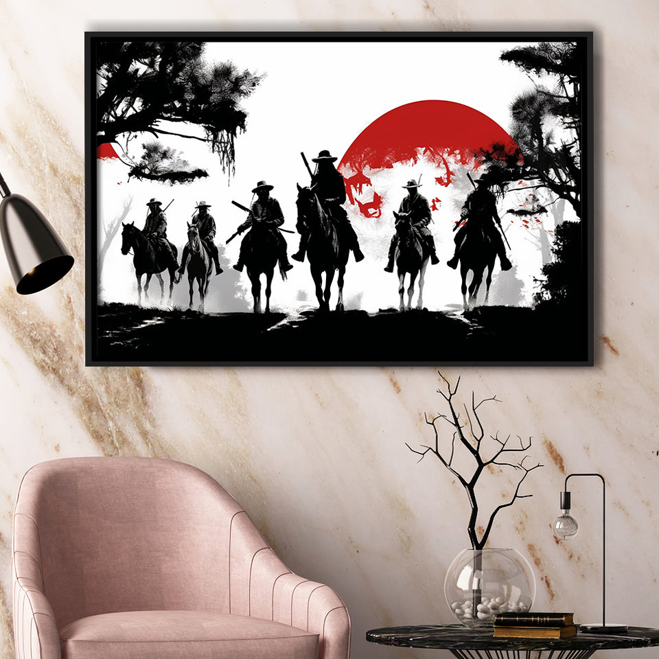 Cow Boy In Sunset Japan Style Framed Canvas Prints Wall Art, Floating Frame, Large Canvas Home Decor