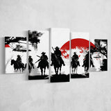Cow Boy In Sunset Japan Style, 5 Panel Canvas Prints Wall Art,Mixed Canvas, Large Canvas