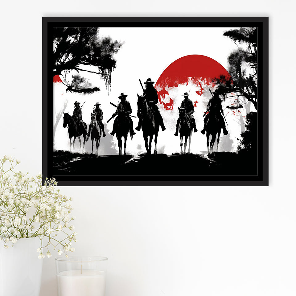 Cow Boy In Sunset Japan Style Framed Canvas Prints Wall Art, Floating Frame, Large Canvas Home Decor