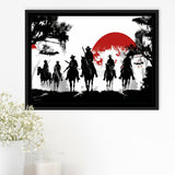 Cow Boy In Sunset Japan Style Framed Canvas Prints Wall Art, Floating Frame, Large Canvas Home Decor