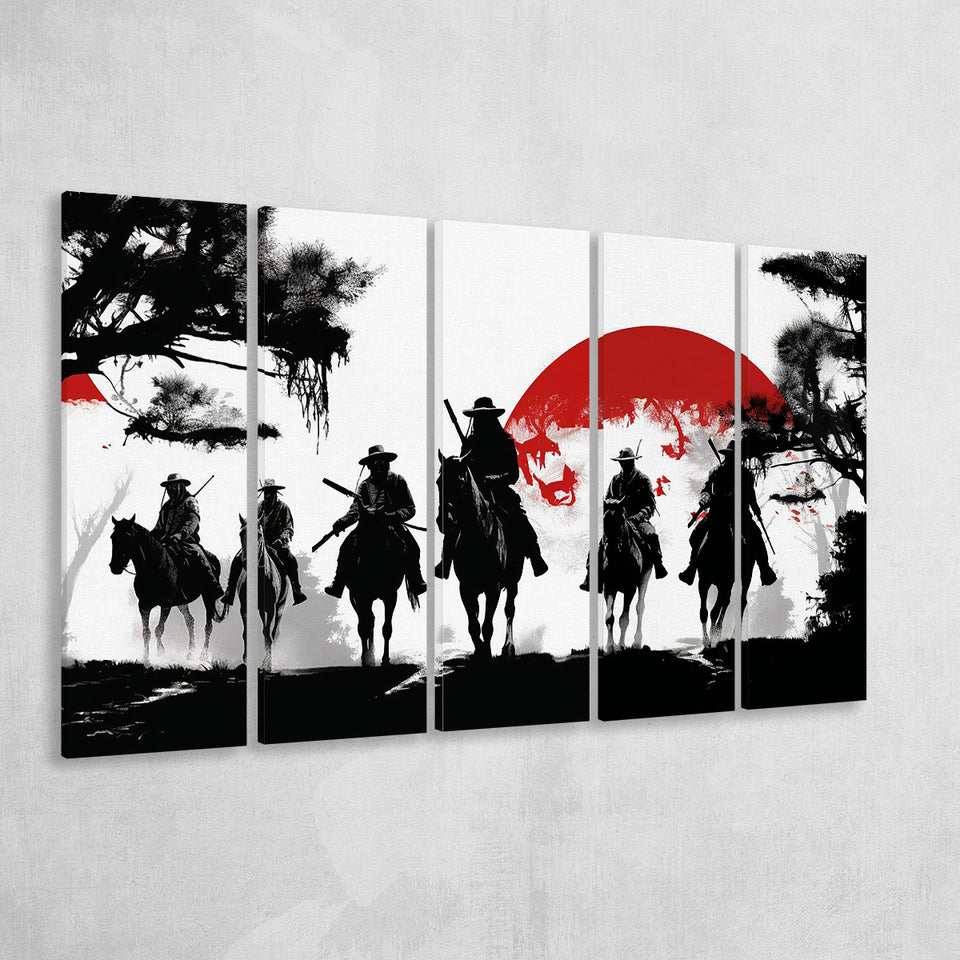 Cow Boy In Sunset Japan Style, 5 Panel B Canvas Prints Wall Art, Extra Large Canvas Decor