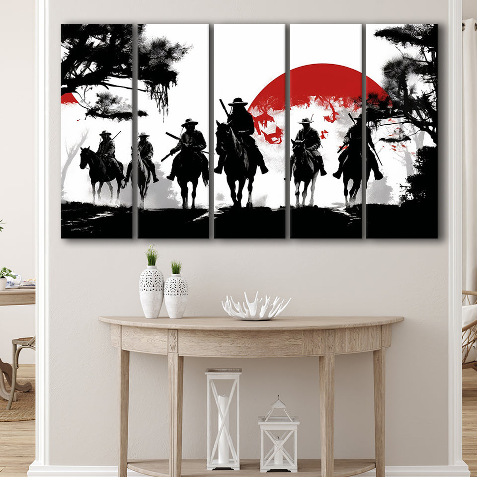Cow Boy In Sunset Japan Style, 5 Panel B Canvas Prints Wall Art, Extra Large Canvas Decor