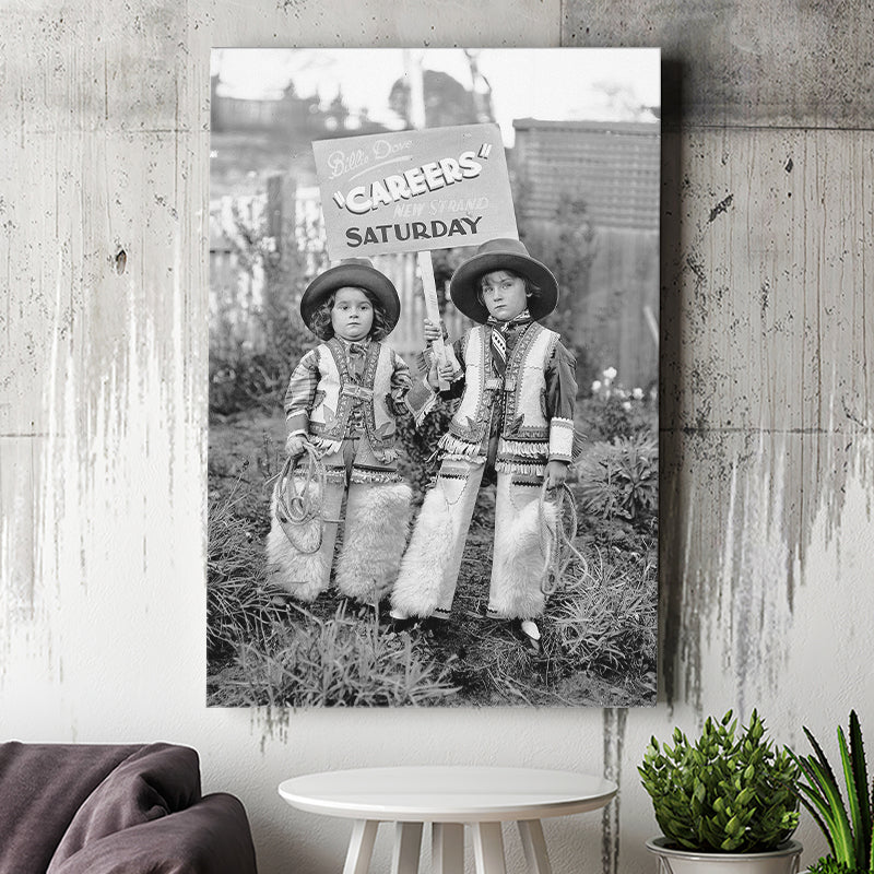 Cowboy Career Day Black And White Print, Vintage Kids Canvas Prints Wall Art Home Decor
