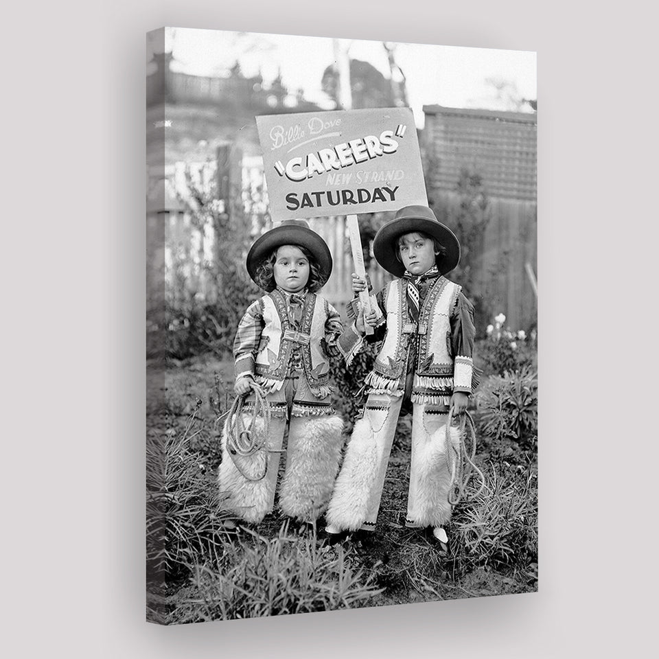 Cowboy Career Day Black And White Print, Vintage Kids Canvas Prints Wall Art Home Decor
