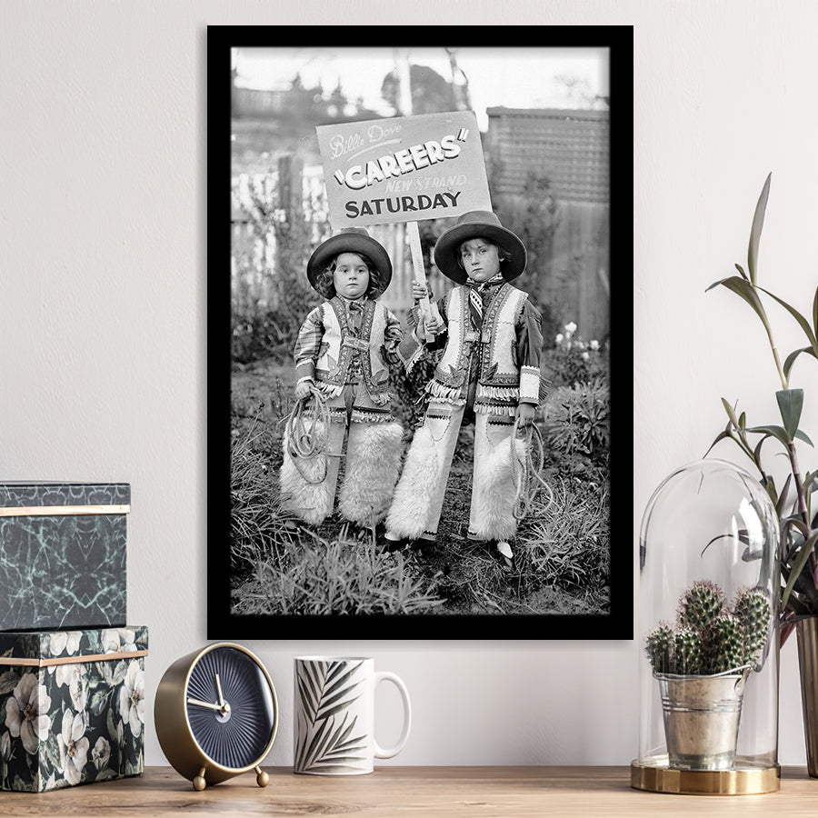 Cowboy Career Day Black And White Print, Vintage Kids Framed Art Print Wall Art Decor,Framed Picture