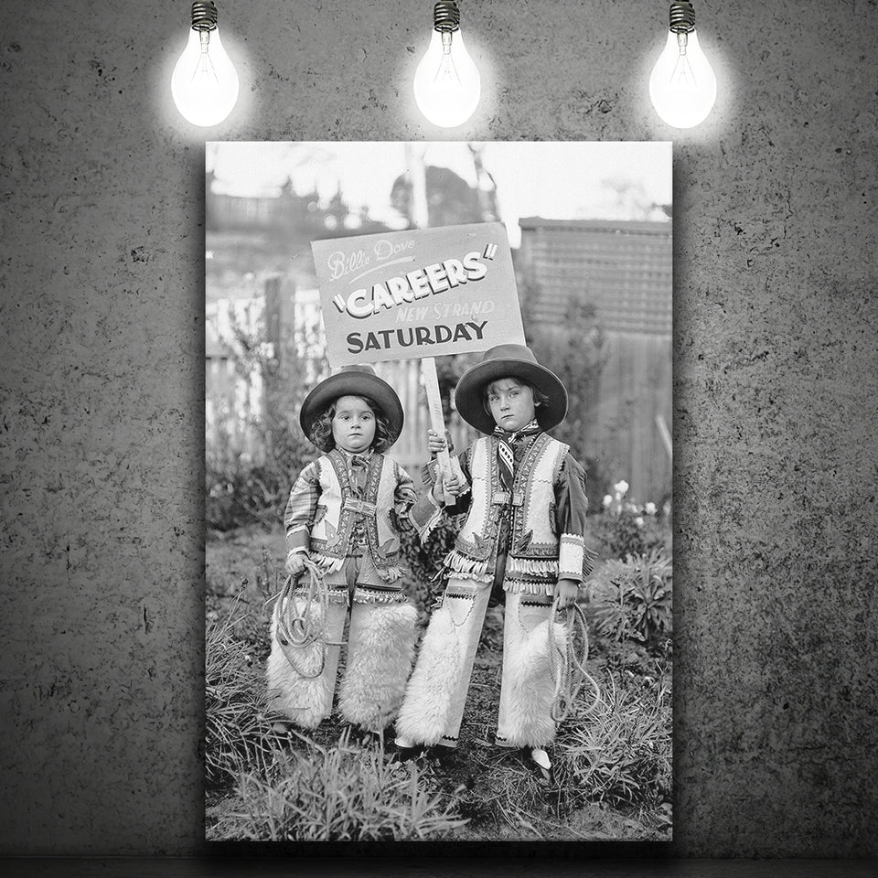 Cowboy Career Day Black And White Print, Vintage Kids Canvas Prints Wall Art Home Decor
