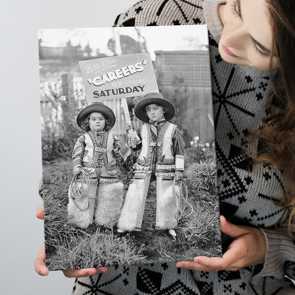 Cowboy Career Day Black And White Print, Vintage Kids Canvas Prints Wall Art Home Decor