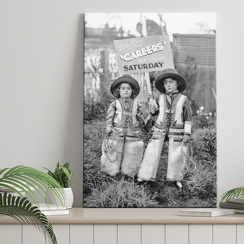 Cowboy Career Day Black And White Print, Vintage Kids Canvas Prints Wall Art Home Decor