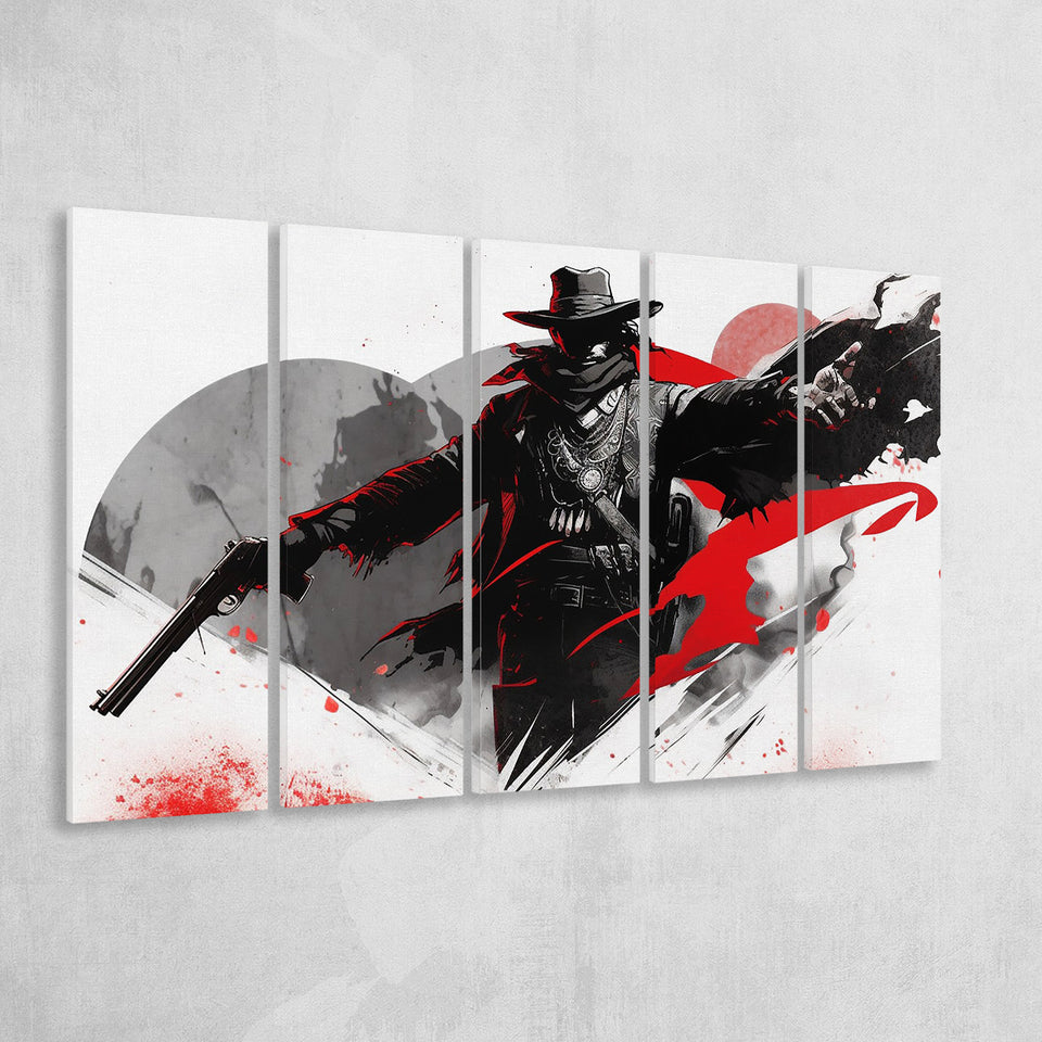 Cowboy Black And Red, 5 Panel B Canvas Prints Wall Art, Extra Large Canvas Decor