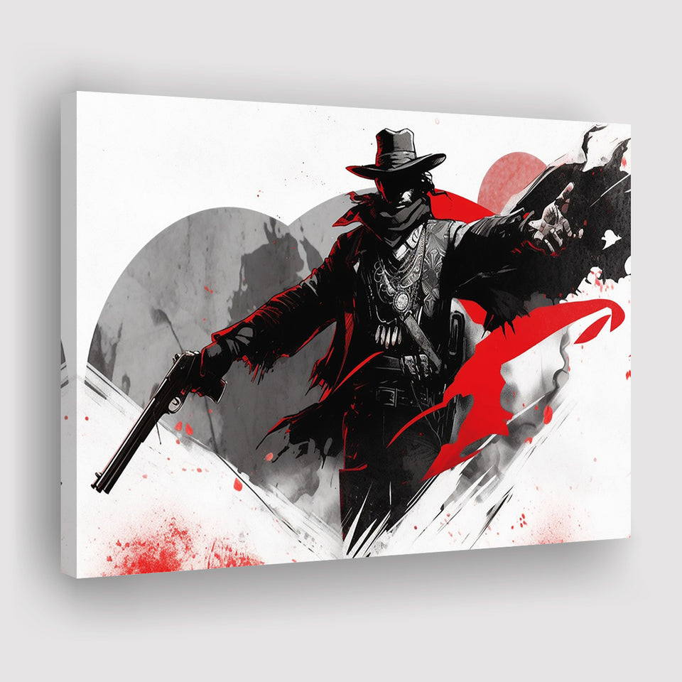 Cowboy Black And Red Canvas Prints Wall Art, Home Living Room Decor, Large Canvas