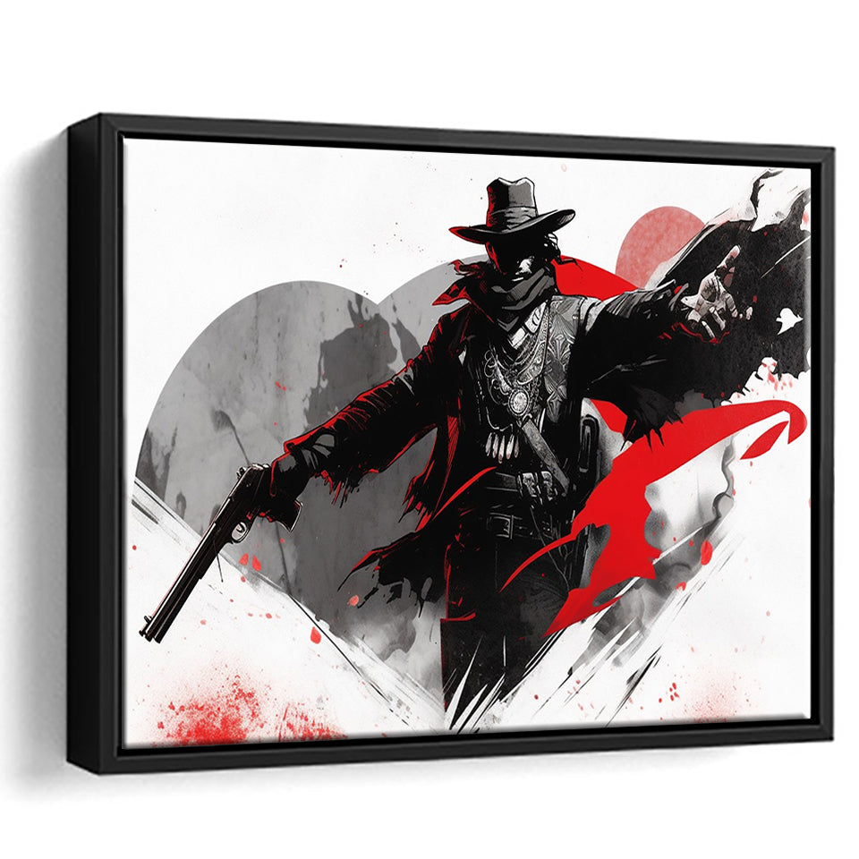 Cowboy Black And Red Framed Canvas Prints Wall Art, Floating Frame, Large Canvas Home Decor