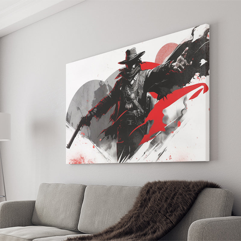 Cowboy Black And Red Canvas Prints Wall Art, Home Living Room Decor, Large Canvas